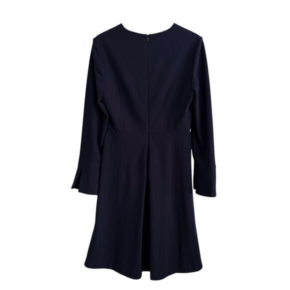 L.K. Bennett Amana Dress Size US 8 Navy Fit & Flare Long Sleeve V-Neck - Picture 5 of 7